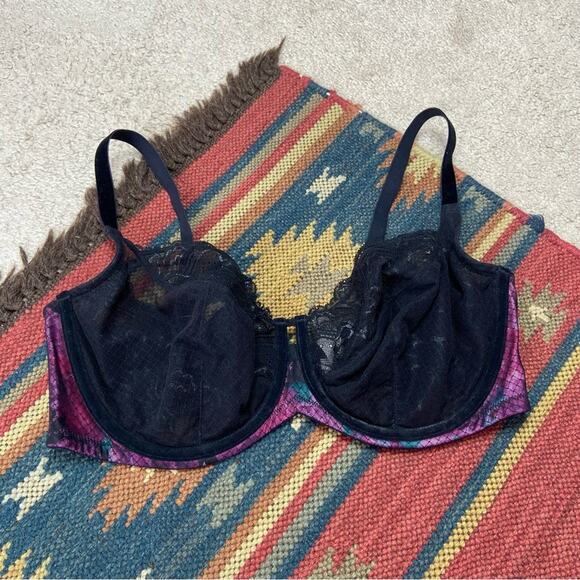 Soma Velvet Illusion Full Coverage Black and Pink Lace Bra Size 38DDD - Picture 1 of 4